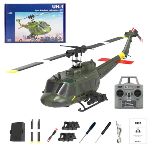 Kopeetechy UH-1 RC Hubschrauber für Erwachsene, 1/48 C032 RC Helikopter, 2.4G 6CH Flybarless Stunt RC Militär Helikopter, Optische Flusspositionierung Rückwärtsflug-RTF