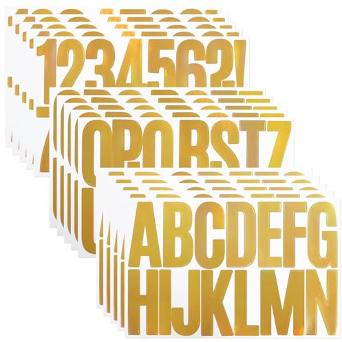 3 Inch Gold Letter Number Stickers,15 Sheets 240 Pieces Adhesive Alphabet Sticker Decals for Scrapbook,Trucks,Mailbox Poster & Notice Board and Outdoor