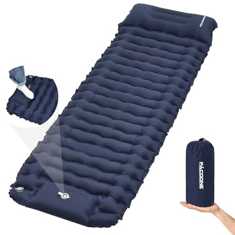 PACOONE Camping Sleeping Pad, Connectable Design for Double Mat, Ultralight Inflatable Sleeping Mat with Pillow, Built-in Foot Pump, Portable Camping Air Mattress for Backpacking Hiking Tent (Navy)