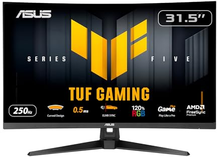 ASUS TUF Gaming VG32VQM5B Full HD 1500R Curved Monitor (32 Zoll, 1920 x 1080, 250Hz (OC), ELMB Sync, 0,5ms Reaktionszeit, FreeSync Premium, 2x HDMI, DisplayPort, 120 Prozent sRGB)