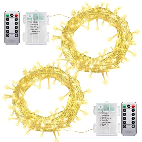 taiyongkang Ljusslinga, batteri, 5 m, 40 LED, varmvit med fjärrkontroll, 8 lägen och timer, ljuskedja inomhus utomhus för jul, dekoration, sovrum, bröllop, fest