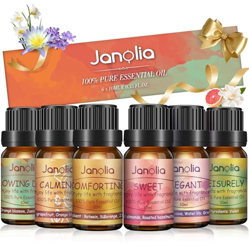 Janolia Aceites Esenciales 6x10mL, 100% Natural Aromaterapia, Essential Oil para Humidificador Difusor, Lámparas de Aromaterapia, Spa, Cuidado Corporal, Masajes