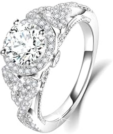 MYBELLNA Moissanite Ring for Women,1ct D Color VVS1 Clarity Brilliant Round Cut Lab Diamond Ring 18K White Gold Plated 925 Sterling Silver Promise Rings for Engagement Wedding 4 (Ring-1, O)