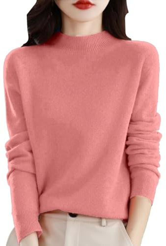 Longline for Women UK Cashmere Ladies Long Sleeve Sweaters for Women Solid Color Soft Warm Pullover Autumn Winter Casual Tops 01-Pink S