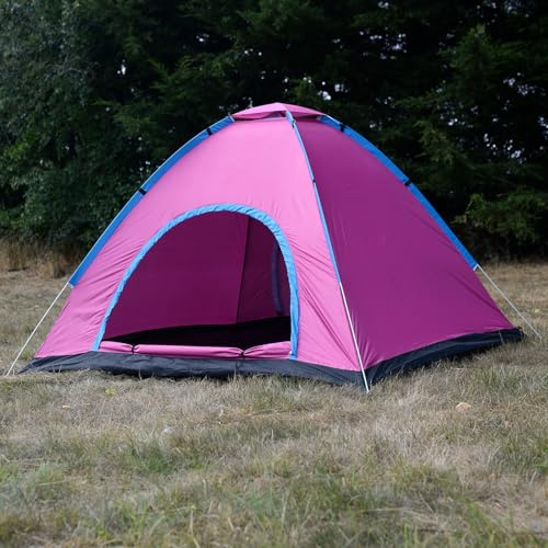 Pop Up Tent for 2-3 Person Waterproof UV Resistant Automatic Camping Tent with Dual Doors & Mosquito Net, Lightweight Portable Shelter for Outdoor, Fishing, Hiking & Festivals (Pink)