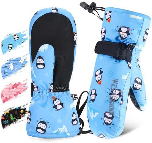 West Biking Kids Ski Mittens, Waterproof Snow Insulated Mittens Toddler Winter Ski Snow Gloves with String, Boys Girls 4-10