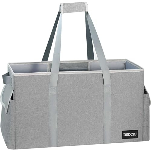 DSDCDJ 48 l shoppingkorg vikbar – stabil korg shopping med förstärkt botten – shoppingväska stor picknickkorg bärkorg med handtag – perfekt för shopping, picknick, resor (grå)