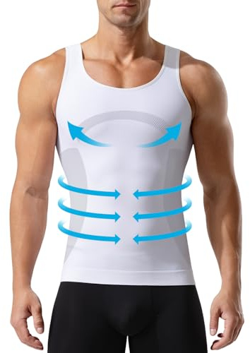 Casey Kevin Mens Firm Compression Undershirts Slimming Body Shapewear Vest | High Stretch Breathable Moisture Wicking Sleeveless Tank Top Gynecomastia Moobs Tummy Control For Sports Gym Workout