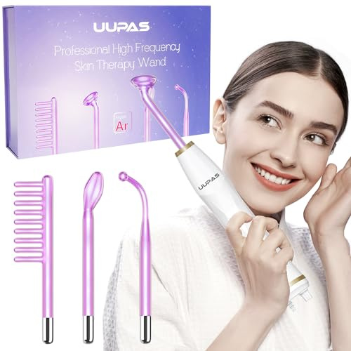 Bacchetta Alta Frequenza Viso - UUPAS Professionale 4 Argon Alta Frequenza - Massaggiatore Portatile Alta Frequenza per il Rafforzamento Della Pelle, le Rughe, L'acne e la Perdita di Capelli