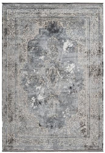 Casa Padrino Teppich Vintage Silber - Verschiedene Größen - Rechteckiger Teppich im Vintage Look - Wohnzimmer Deko Accessoires, Grösse:80 x 300 cm