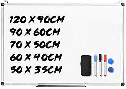 RELAX4LIFE Whiteboard, Magnettafel mit 2 magnetische Partikeln & Tafellöscher & 3 Stifte, Schreibtafel für Büro & Studierzimmer & Zuhause, Wandtafel Stifthalter mit & Aluminiumrahmen (70 * 50CM)
