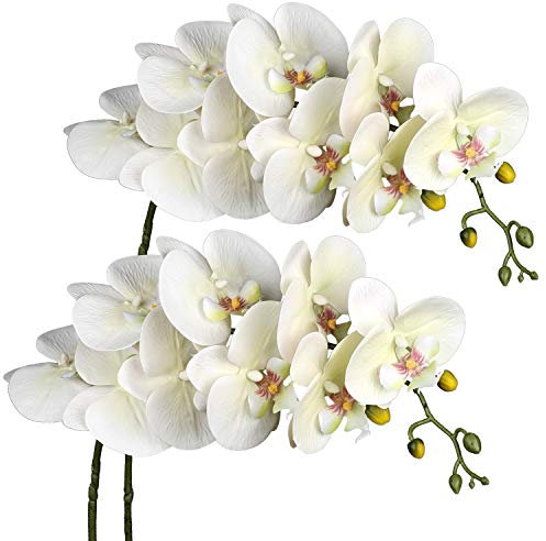 Briful 2 PCS Artificial Orchid Flowers Stems Faux Phalaenopsis Orchid Stems 9 Flower Heads Real Touch Silk Orchid Spray Artificial Flower for Decoration Home Wedding Party Centerpiece