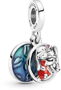 PANDORA Disney Pendente con Lilo e Stitch in argento Sterling con smalto rosso, viola e blu trasparente