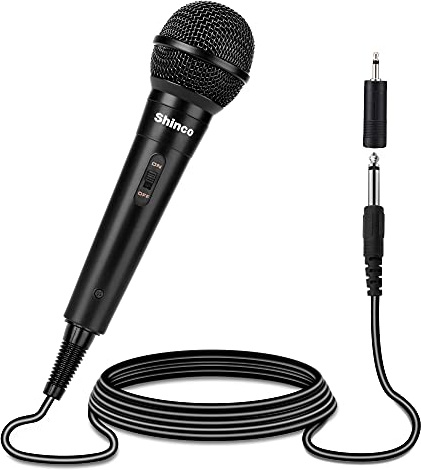 Shinco Handheld Mic, Cardioid Vocal Dynamic Microphone with 13ft Cable and ON/Off Switch, Plug-in Microphone for Karaoke Singing Machine, AMP, and Speaker