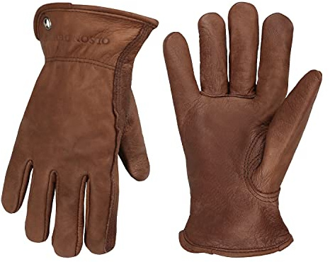 OLSON DEEPAK Cowhide Leather Gloves for Men&Women,Brown Moterbike Leather Gloves,Thorn Proof Garden Work Gloves,Outdoor Camping leather gloves (Large, Retro Brown)