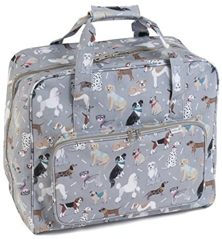 Hobby Gift Exclusive Sewing Machine Bag PVC Padded Carrying Bag Extra Accessories Storage 20 x 44 x 38cm, Grey Dogs