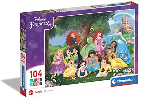 Clementoni - 25743 - Supercolor Puzzle - Disney Princess - 104 Pezzi - Puzzle Bambini 6 Anni, Puzzle Cartoni Animati - Made In Italy