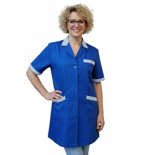 Camice da lavoro donna,casacca alimentari,colf,cameriera ai piani maestra asilo (blu royal, M)