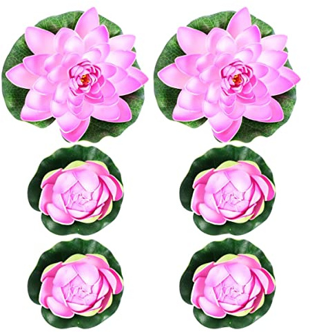 POPETPOP Lot de 6 Nénuphars Flottants Artificiels Roses en Plastique Anneau d'ancrage pour Décoration de Bassin Maison et Jardin, Ambiance Naturelle et Joyeuse