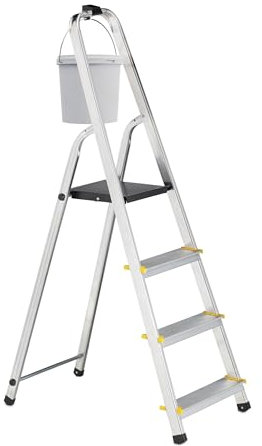 Relaxdays Escalera Plegable, Escalerita Doméstica Aluminio, Escalerilla Segura hasta 150 kg, 137x43,5x75 cm, Plata/Negro, 4 peldaños