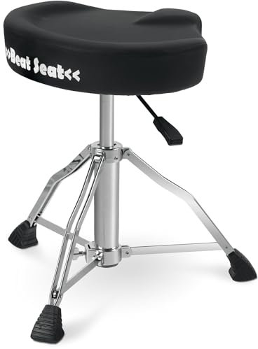 XDrum BeatSeat Drumhocker - pneumatischer Schlagzeug-Hocker - Sitzfläche in Sattelform - Bezug aus schwarzem Kunstleder - Höhenverstellung von 45-60 cm