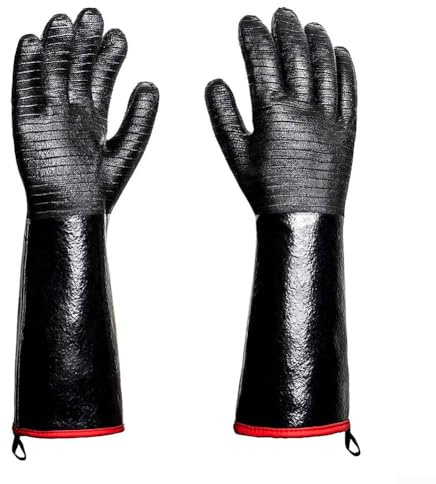 Gants de barbecue, anti-huile et anti-brûlure, protection contre la chaleur à haute température de 500 °C, gants de four pour griller, cuisiner, cuire - Noir - Taille L