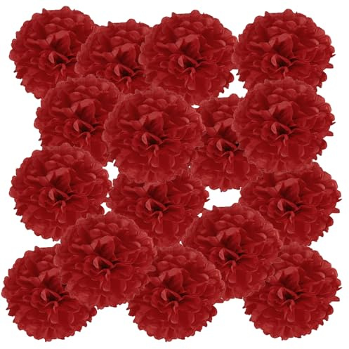 PATIKIL Flores De Pompones De Papel De 10 cm 20 Unidades Para Decoración De Bodas Baby Shower Cumpleaños Despedida De Soltera Y Fiestas Decoración De Fondo Rojo