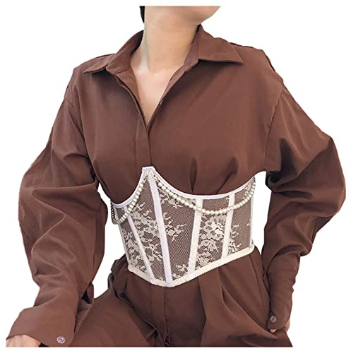 Ceinture Corset Femme RéTro- Bustier Corset en Dentelle PerléE éLastique Large pour Habiller Et Robes De SoiréE Ventre Plat Grande Taille Halloween Steampunk Gothique Medieval Mode Victorien