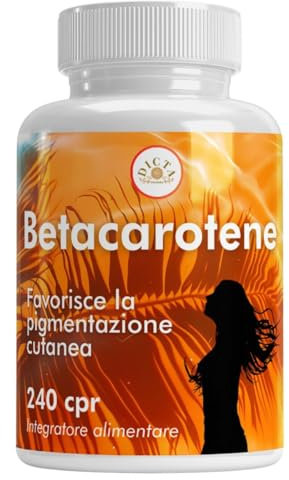 Betacarotene per Abbronzatura Forte 240 Compresse - Con Vitamina C, E, B2, Selenio e Rame - Carotene Integratore Sole, Pelle Made in Italy