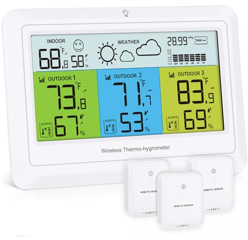 PENTASPI Weather Station Wireless Indoor Outdoor with 3 Sensors, Home Weather Stations Digital Thermometer Humidity with Alert, Barometer Pressure, Backlight, Forecast Station, for Home Office