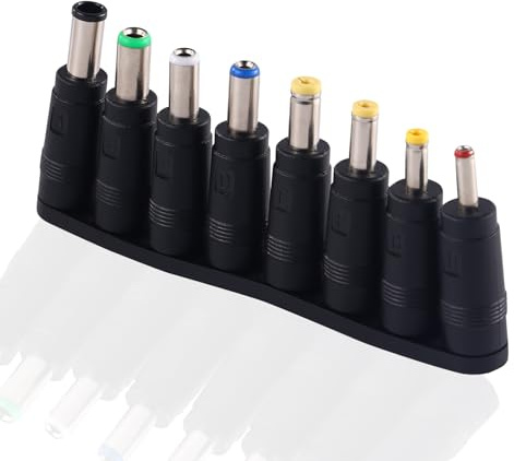 DOCEPERT Laptop DC nätadapterset, 8 delar, universell 5,5 x 2,1 mm DC nätadapter, uttag till kontakt, strömkontakt, set för bärbar dator, dator och ljud, TV, etc