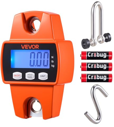 VEVOR Balance à Grue Numérique 300 kg Balance Suspendue Précision 50 g Peson Électronique Portable pour Ferme, Chasse, Pêche, avec Boîtier en Aluminium Moulé, Écran LCD, 3 Unités, Arrêt Automatique