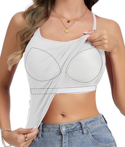 SHAPERIN Dam linne med integrerad bh ribbad Cami topp rygg simmare bastu vadderad