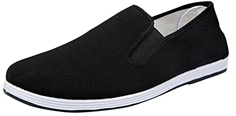 Tygskor herr svart, fritidsskor herr sommar segelduk skor platta kanvas skor minimalistiska barfotaskor enstaka skor slip-on promenadskor enfärgade hälsoskor
