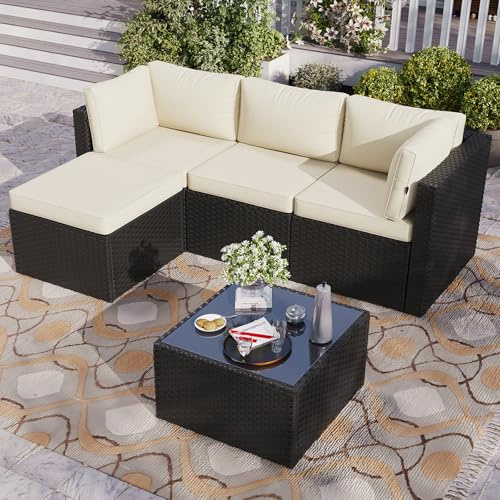 Aoxun 3 Piece Rattan Garden Furniture Set,All-Weather Corner Sofa Set with Thick Cushions & Tempered Glass Coffee Table,Modular Adjustable Outdoor Patio Seating for Garden Balcony Conservatory（Black）