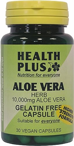 Health Plus Aloe Vera 10,000mg : Digestive Plant Supplement - 30 Gelatin Free Capsules, in a planet-friendly 99% recycled pot