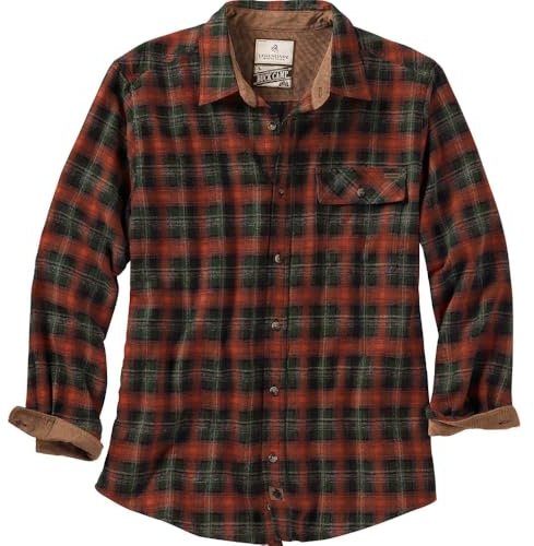 Legendary Whitetails Buck Camp Chemise décontractée boutonnée à Manches Longues en Flanelle et Poignets en Velours côtelé pour Homme, Carreaux Redwood, Taille XL