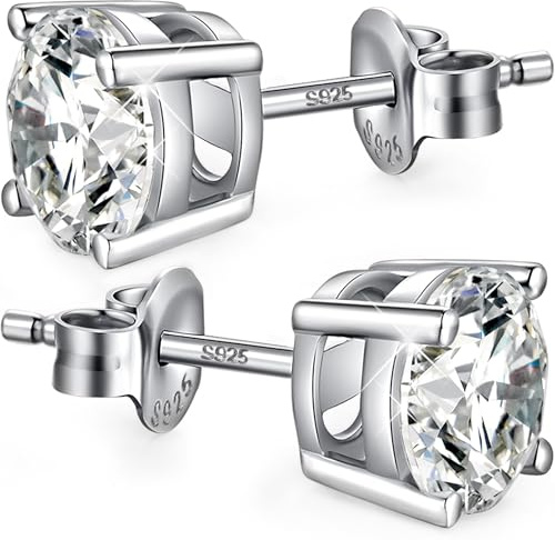 Ohrstecker Silber 925 Herren Diamant Ohrstecker Weißgold Silber Ohrringe Stecker Zirkonia Nickelfrei Ohrringe Damen Mens Silver Earrings 8mm