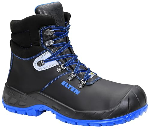 ELTEN Sicherheitsschuhe Alessio Mid ESD S3S, Damen und Herren, Leder, Stahlkappe, leicht, robust 42, Schwarz-Blau
