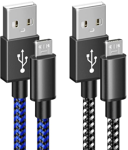 6amLifestyle PS4 Controller Charger Charging Cable, 2 Pack 10ft Extra Long Micro USB 2.0 Cable, Nylon Braided Cord, for PS4, PS4 Slim/Pro, Xbox One S/X Controller, Android Phones, Black+Blue