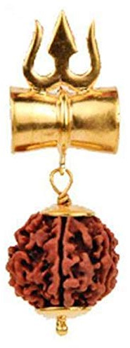 Awaken Your Kundalini Divine Energy: Tri Shakti Trishul Damru - 5 Rudraksha Pendant - Lord Shiva Blessings (Style-2 Astadhatu w/Trishul)