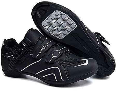 Earnmore Scarpe da Ciclismo Antiscivolo, Scarpe da Strada e Mountain Bike Traspiranti in Fibra di Carbonio, Scarpe Sportive Assistite da Energia con Strisce Riflettenti (Grigio,43)