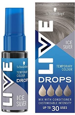 Schwarzkopf LIVE Colour Drops Ice Silver Temporary Hair Dye, 30ml, for Colour that Lasts 2-12 Washes, Silver Hair Dye