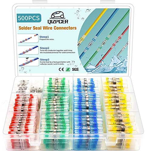 500Pcs Solder Seal Wire Connectors Kit, Heat Shrink Wire Connectors Waterproof Electrical Cable Butt Terminals for Marine Automotive Trailer RV Boat Truck Wiring