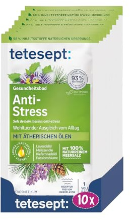 tetesept havssalt anti-stress bad, badtillsats, 10 x 80 g | Hälsobad för välgörande kompensation med eteriska oljor, naturligt havssalt, veganskt
