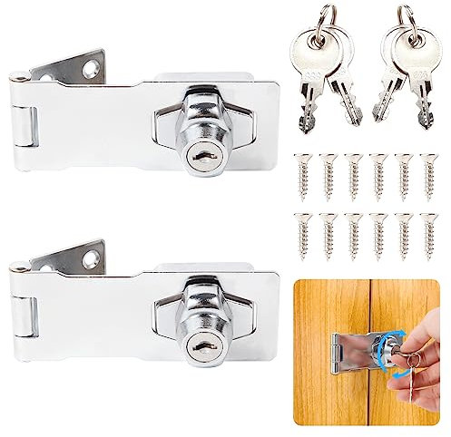 Lyaor 2 Stück Sicherheitsüberfalle mit Schloss(Unterschiedliche Schlüssel) 105mm/4in Überfalle Abschließbar Verchromtes Vorhängeschloss Hasp Türbeschlag für Schränk Kästen Möbel