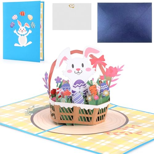 WD&CD 3D Pop up Easter Day Card, Easter Eggs Cards Boxed with Envelope Happy Easter Day Greeting Card Handmade Religious Easter Cards, Easter Bunny Flower Card, A