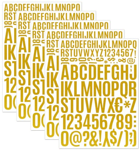 LEEQ Pegatinas Letras Dorado - 5 Piezas Adhesivas Brillantes Pequeñas para Tarjetas de Felicitación, Tazas, Scrapbooking, Diario y DIY
