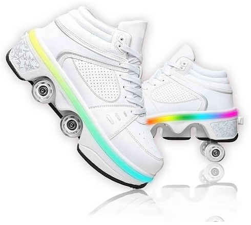 Chaussures a roulettes Retractable, Basket Roulette Enfant, Chaussures de Skateboard à 4 Roues lumière à Changement de Couleur, universelles pour garçons et Filles et Adulte