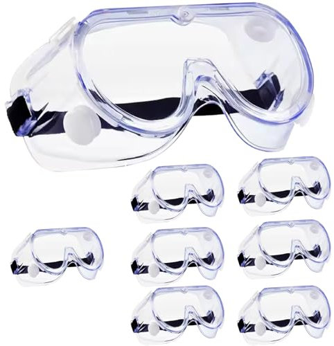 HowseHold Lot de 8 Lunettes Masque de Sécurité Anti-buée - Résistantes aux Produits Chimiques - Protection des Yeux Transparente - Pour Maison, Laboratoire, Lieu de Travail
